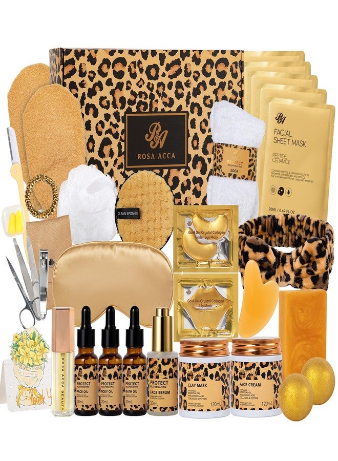 RA ROSA ACCA 32 Pcs Valentines Day Gifts for Women, Leopard Facial Skin Care Set, Spa & Self-Care Kit, Bath and Body Gifts, Lip Oil, Face Sheet Mask, Serum, Birthday, Christmas, Mothers Day - Image 1